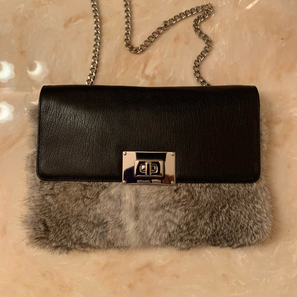 MK clutch/shoulder fur/leather purse